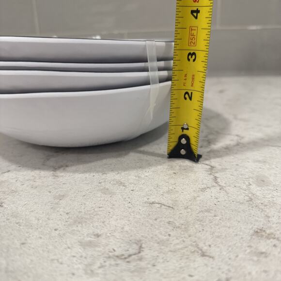 Set 4 Matte White BLACK RIM 9x2” PASTA BOWLS Melamine Farmhouse Rachel Ashwell - Picture 5 of 5